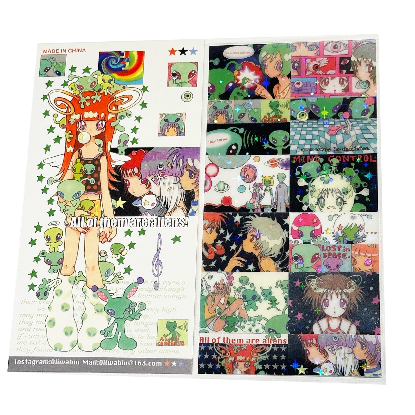 Alien girls sticker sheet