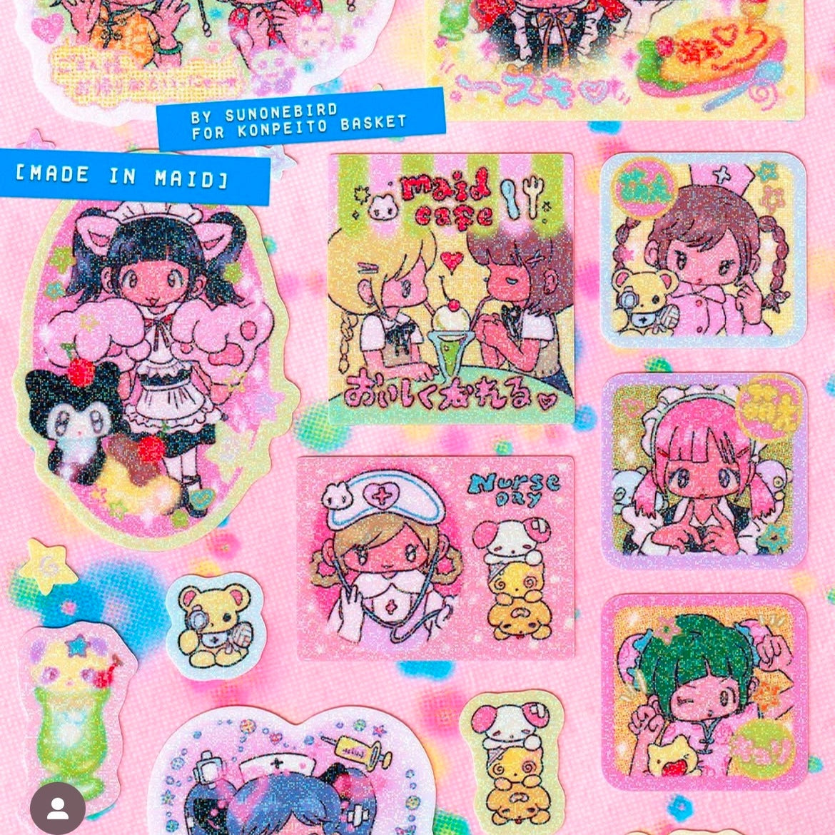 Maid cafe sparkly sticker sheet