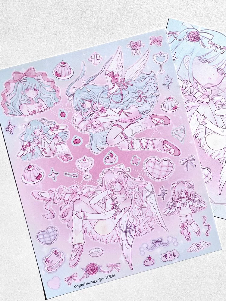 Pink cherry girl sticker sheet