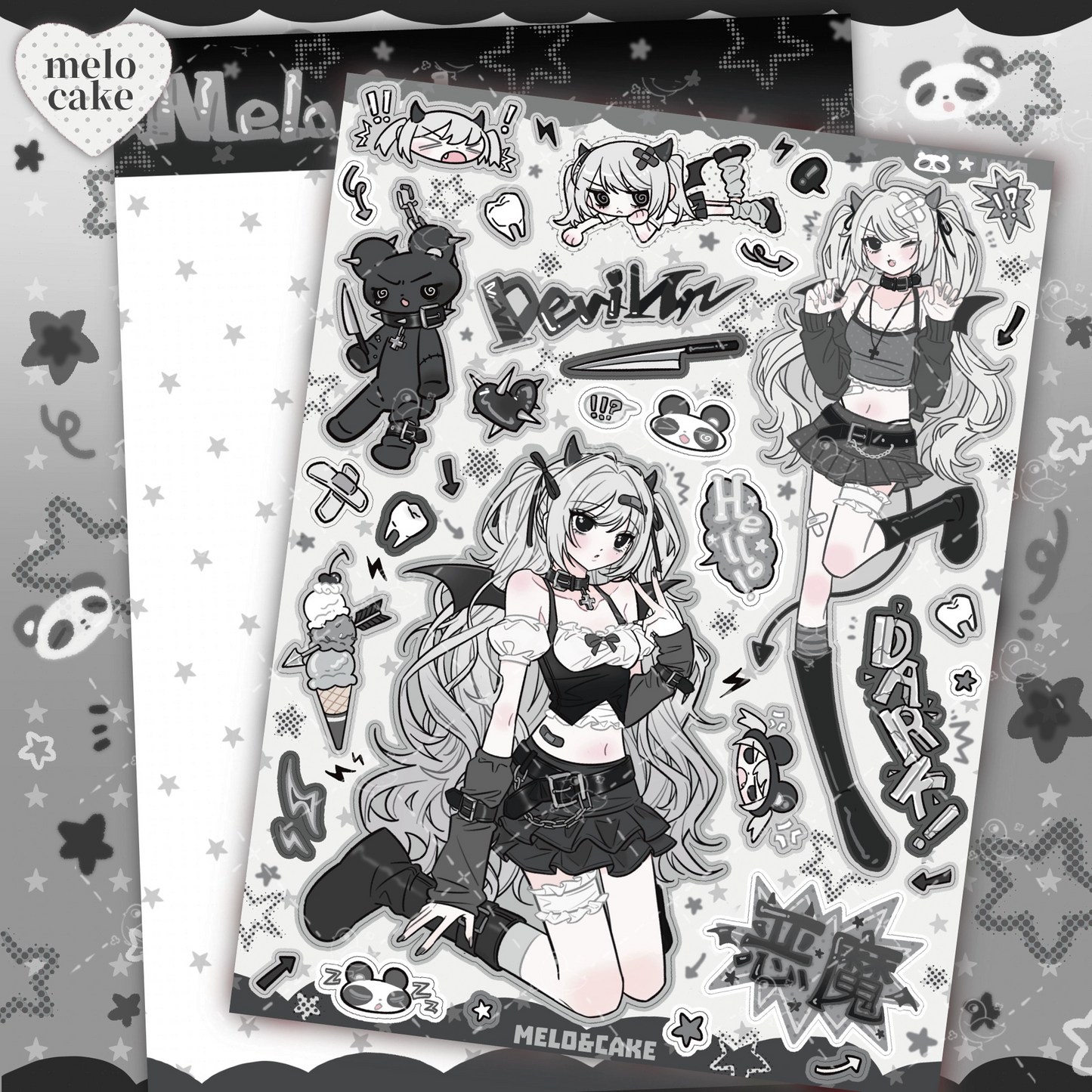 Monochrome devil sticker sheet