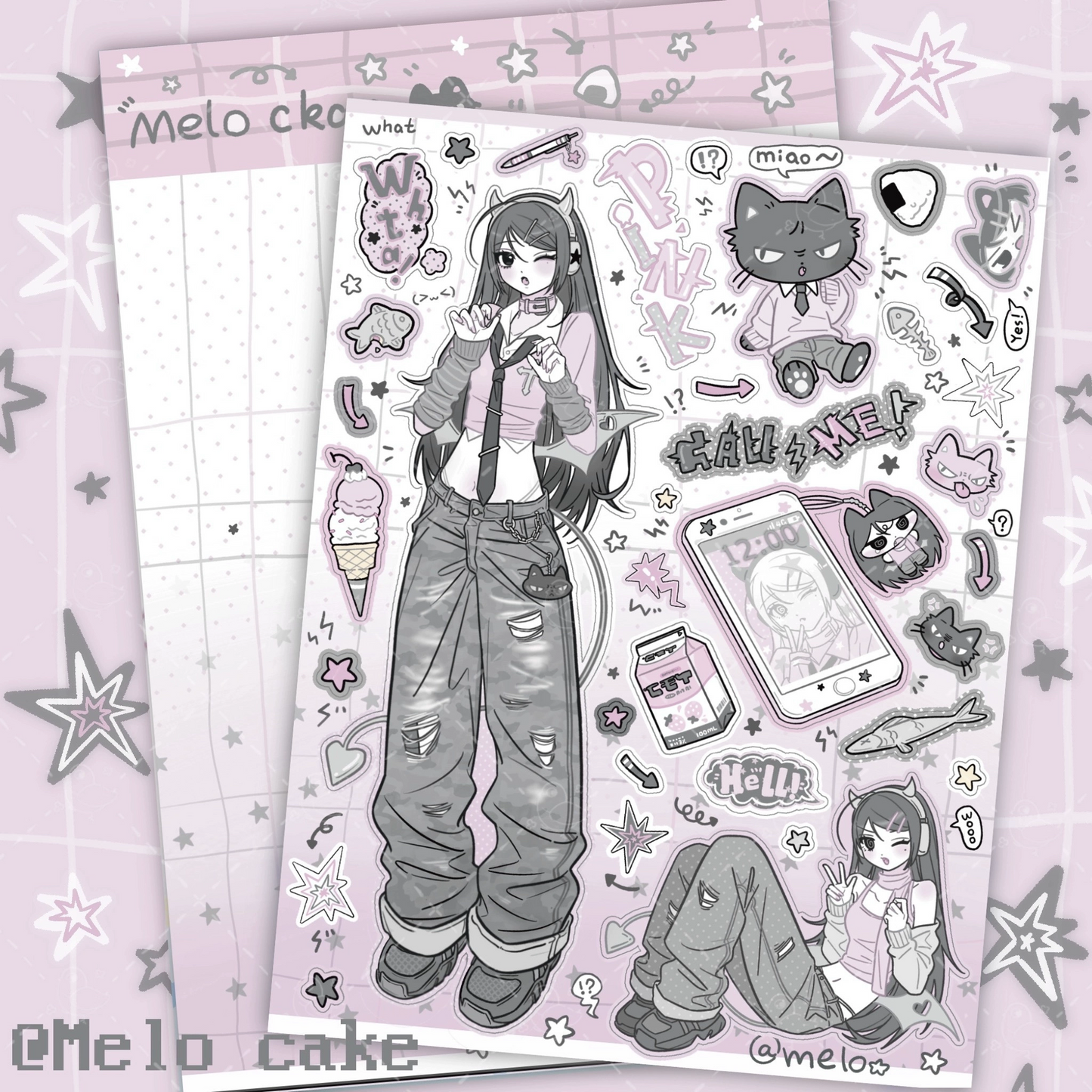 Devil cat sticker sheet