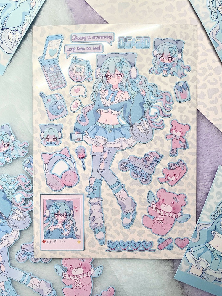 Roller skate girl sticker sheet