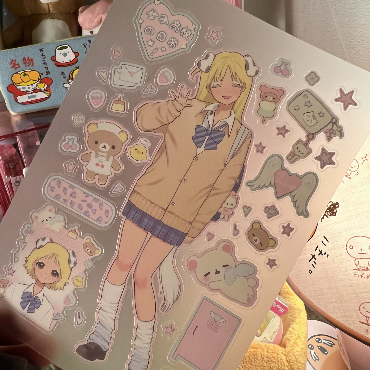 Yellow cardigan girl sticker sheet