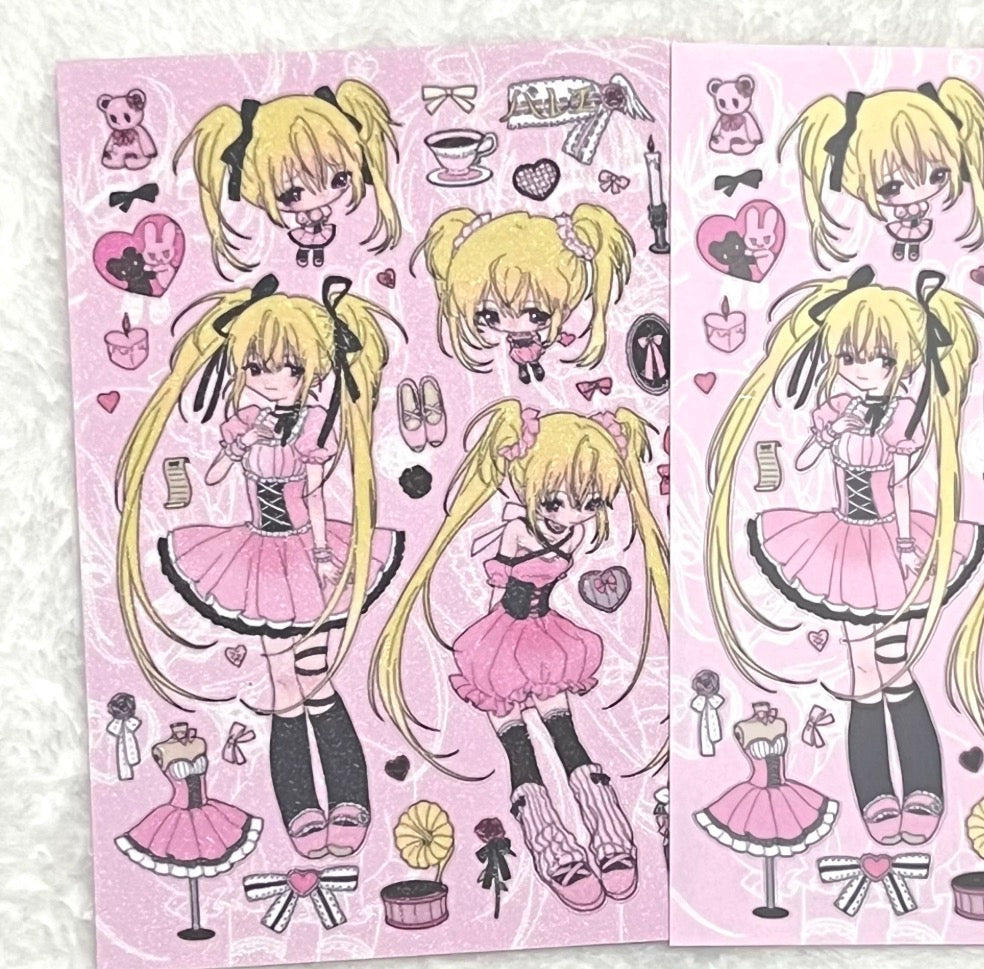 Blond hair girl glitter sticker sheet