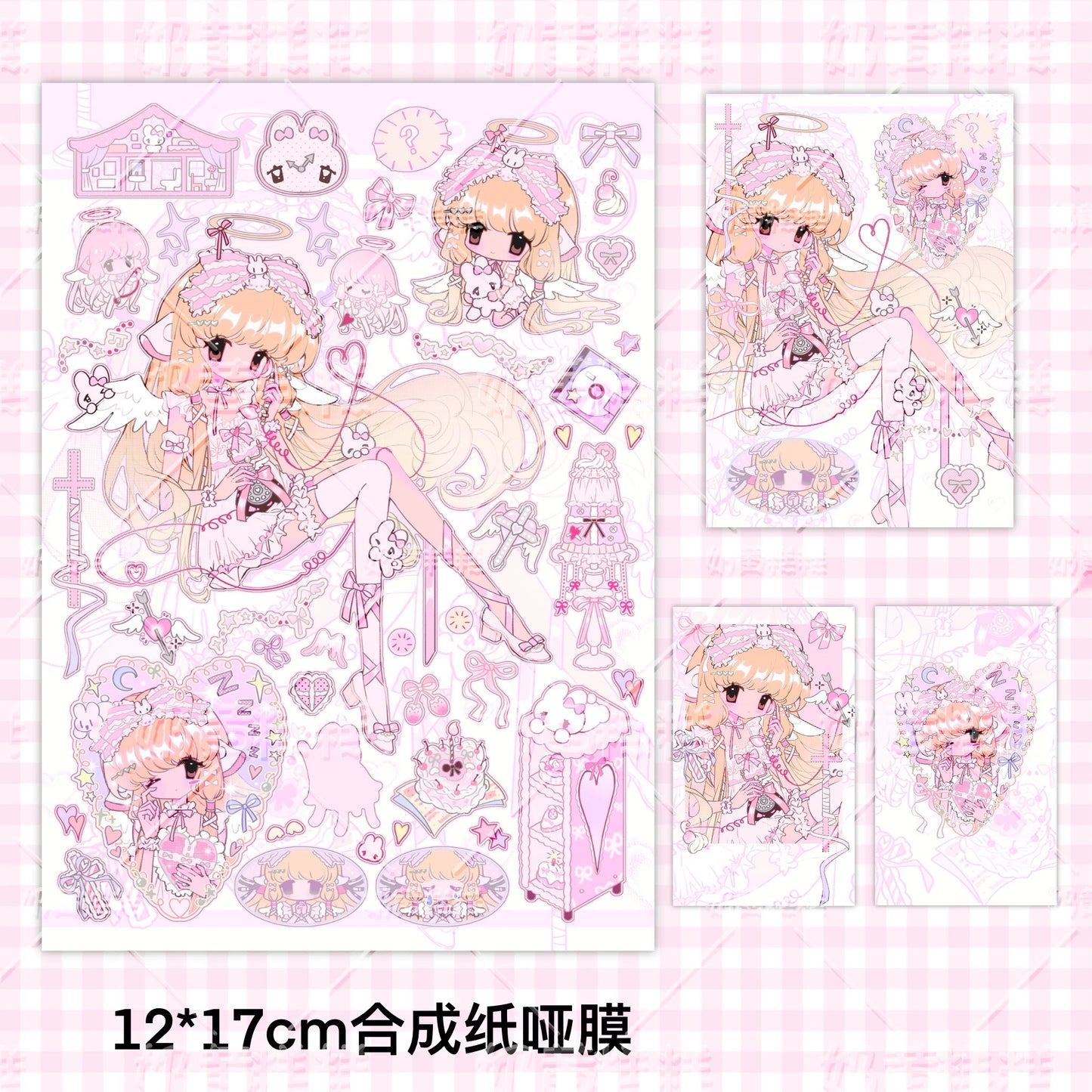 Custard cake girl set, sticker sheet, print and photo card