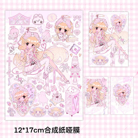 Custard cake girl set, sticker sheet, print and photo card