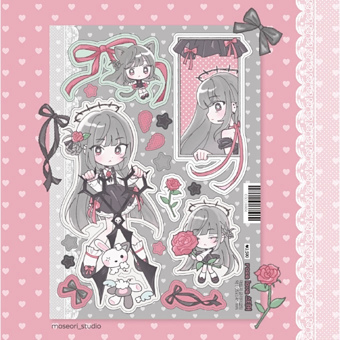 Gothic rose girl sticker sheet