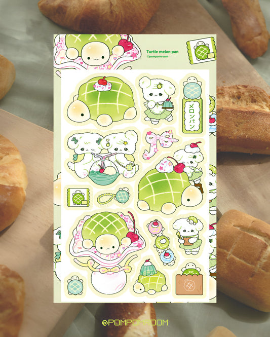 Melon pan turtle sticker sheet