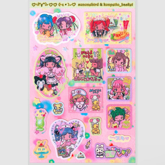 Maid cafe sparkly sticker sheet
