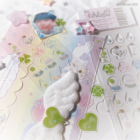 Sparkly resin clovers sticker sheet