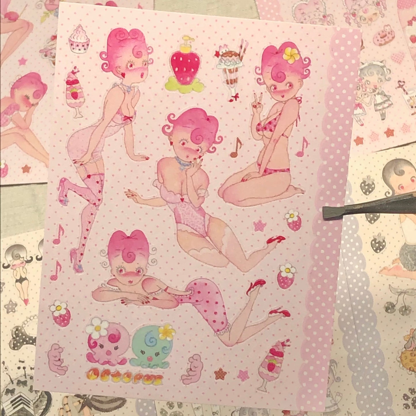 Mini pink girl sticker sheet