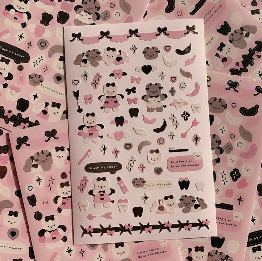 Bears and feathers sparkly sticker sheet