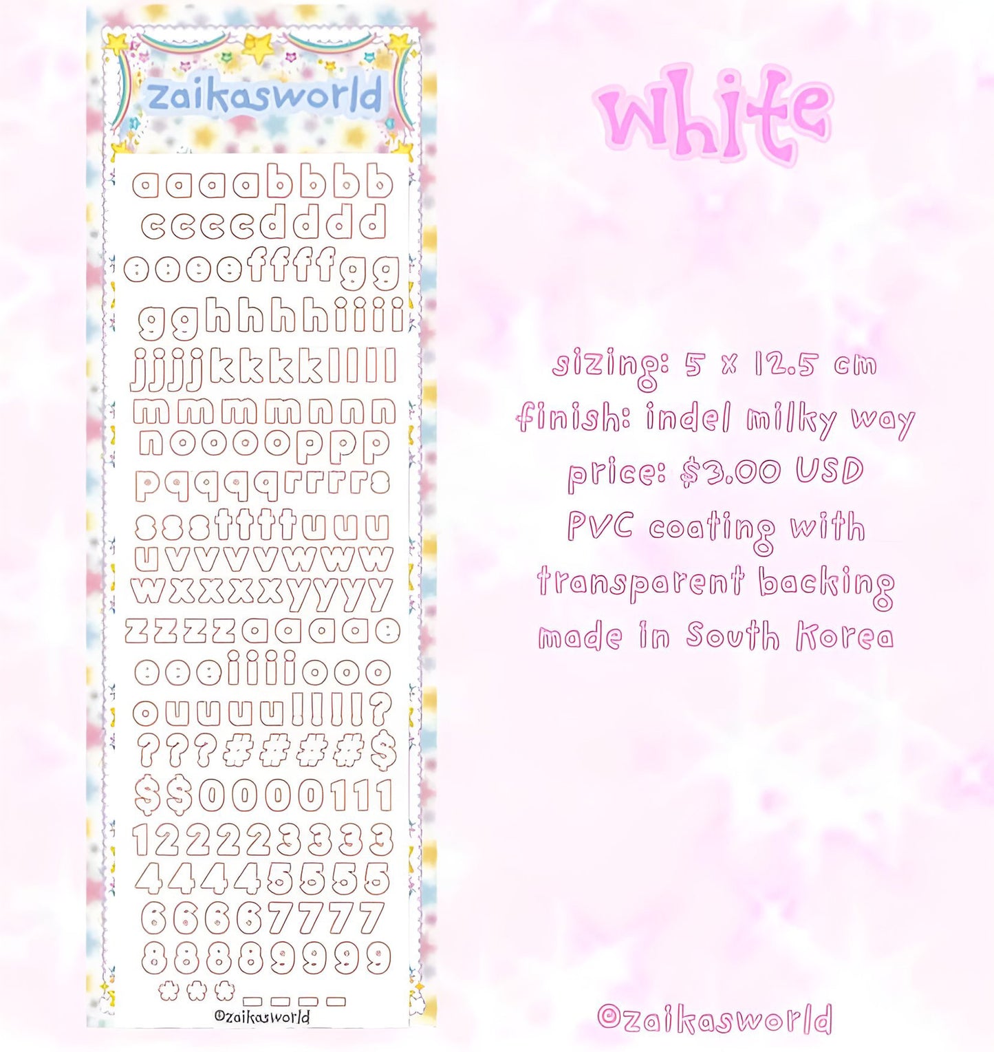 White letter sticker sheet