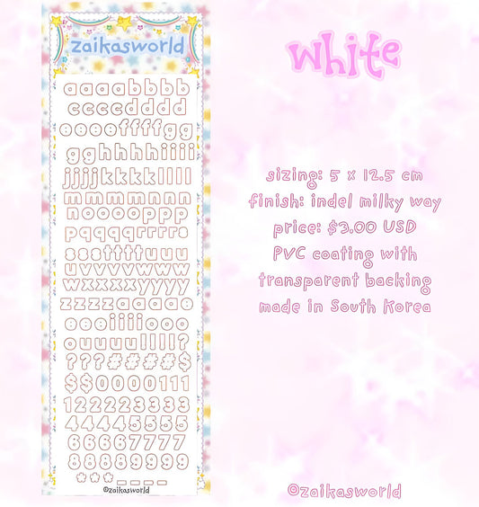 White letter sticker sheet