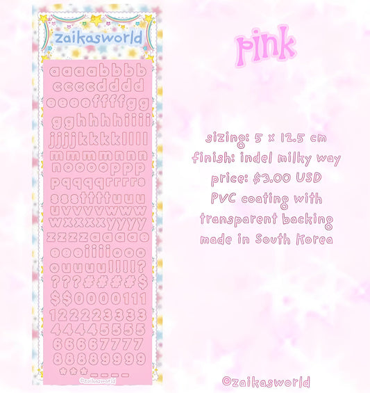 Pink mini letters sticker sheet