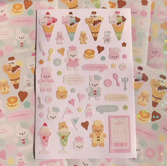 Ice cream parlor bear sticker sheet