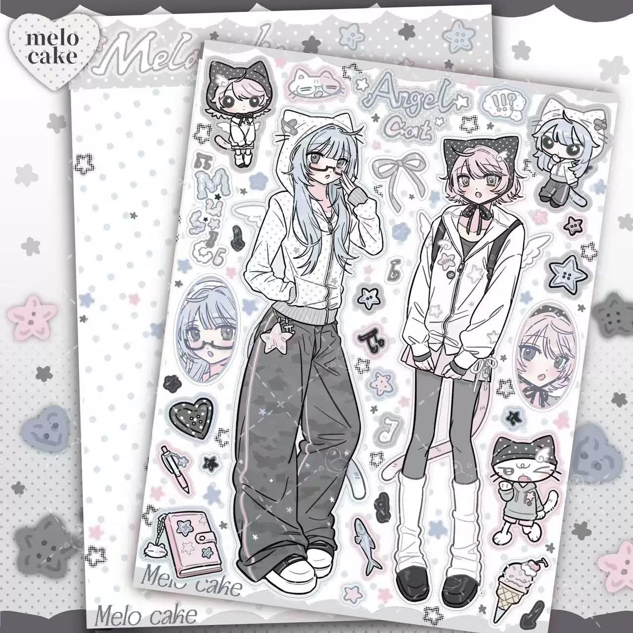 Polka dot pastel girl sticker sheet