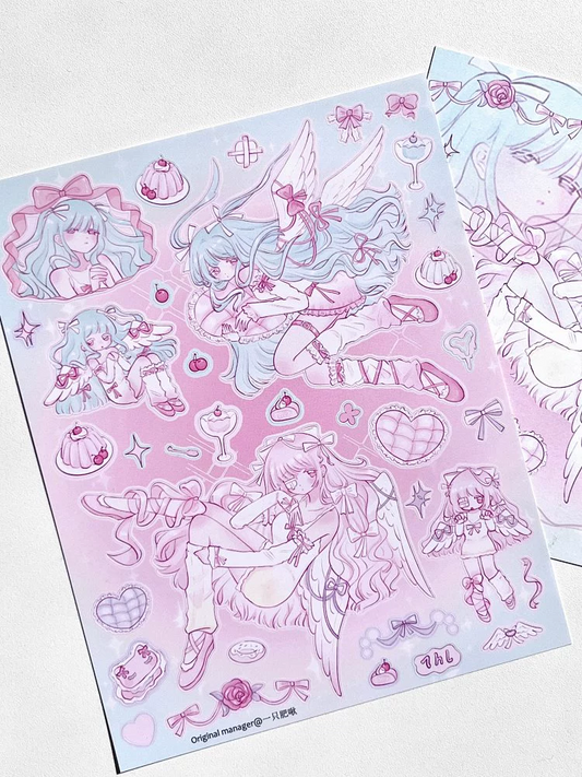 Pink cherry girl sticker sheet