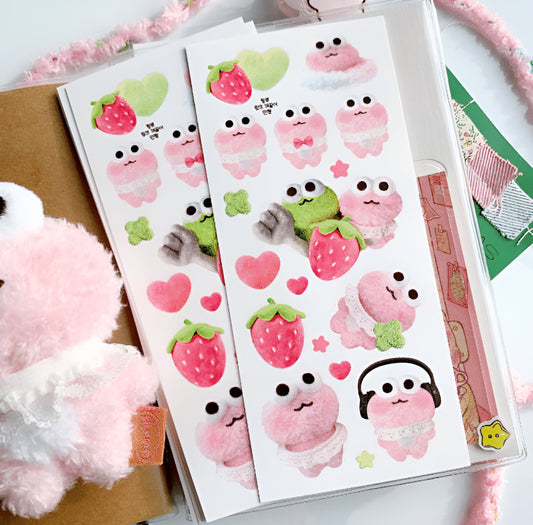 Pink frog doll sticker sheet