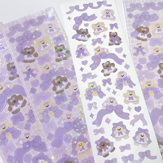 Purple bow bears sticker sheet