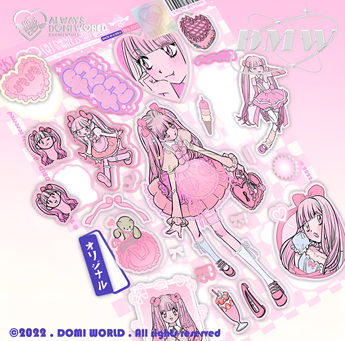 Pink hearts girl sticker sheet