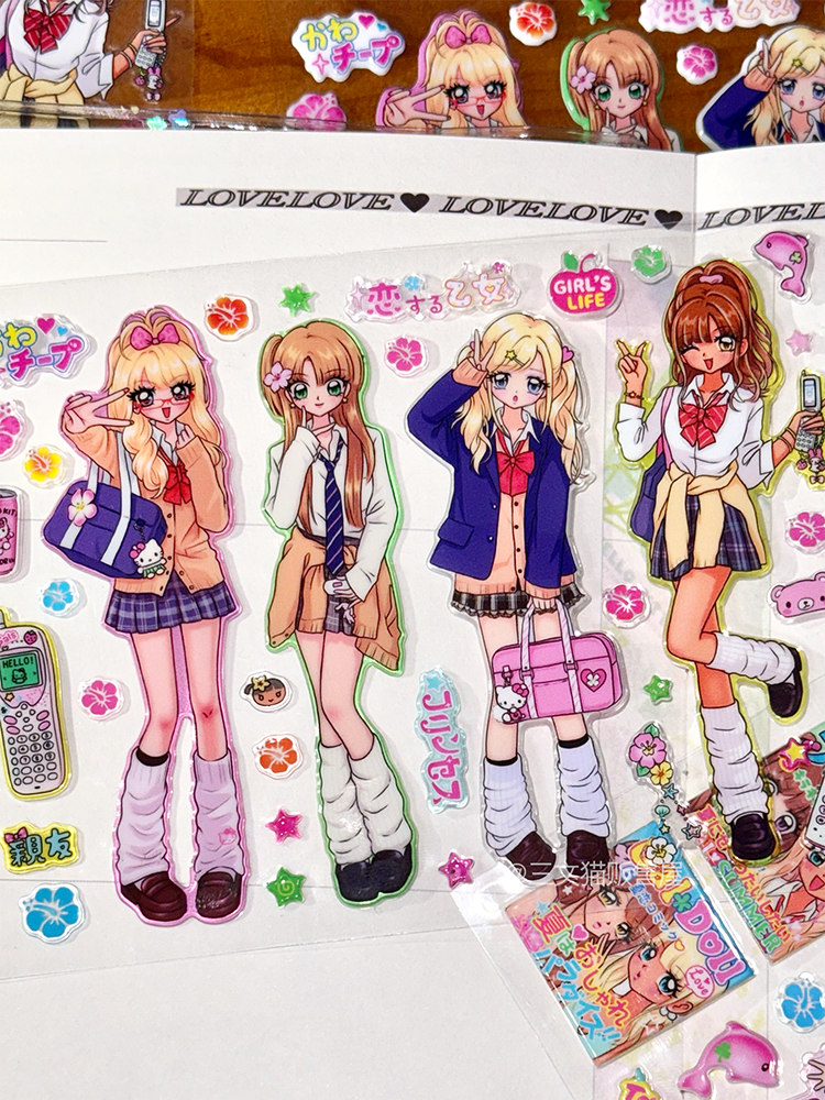 Resin puff girls sticker sheet