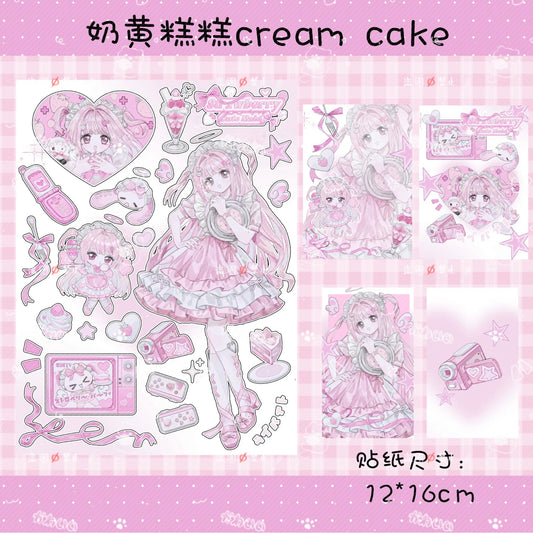 Strawberry maid set, sticker sheet, print, photocard