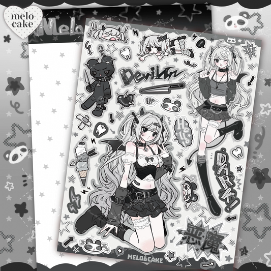 Monochrome devil sticker sheet