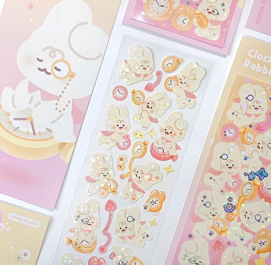 Clock rabbit sticker sheet