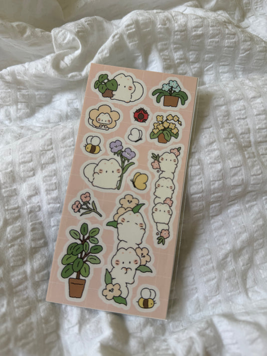 Flower pot cat sticker sheet