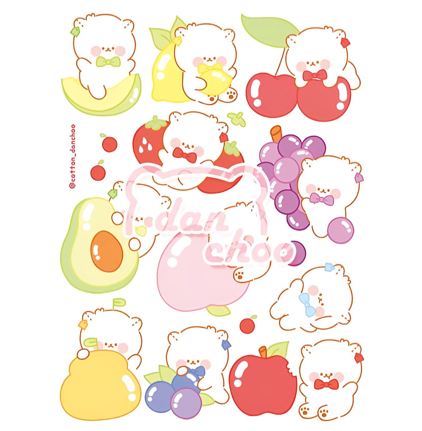 Fruit bears transparent sticker sheet