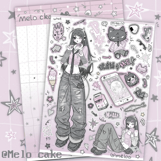 Devil cat sticker sheet