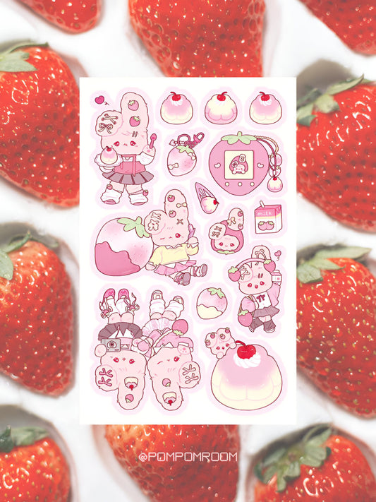 Strawberry bunny sticker sheet