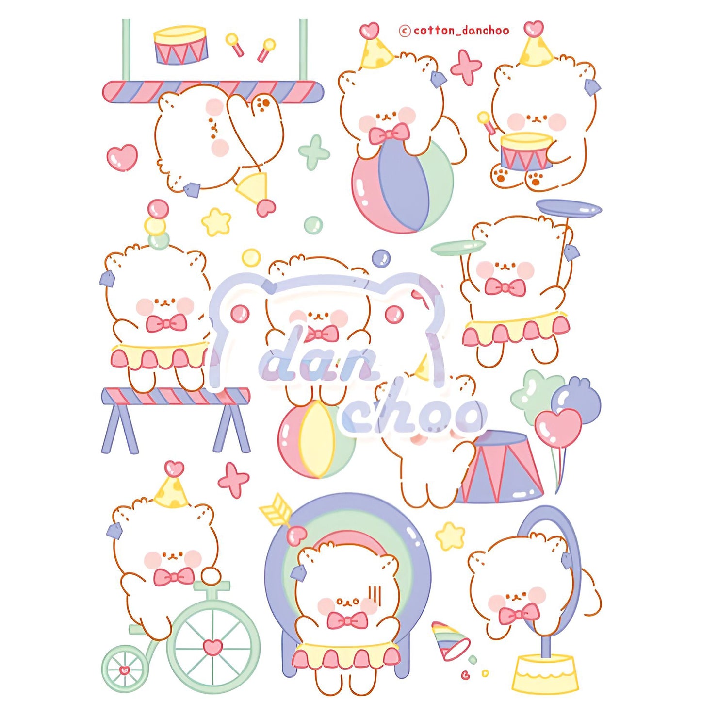 Circus bears transparent sticker sheet