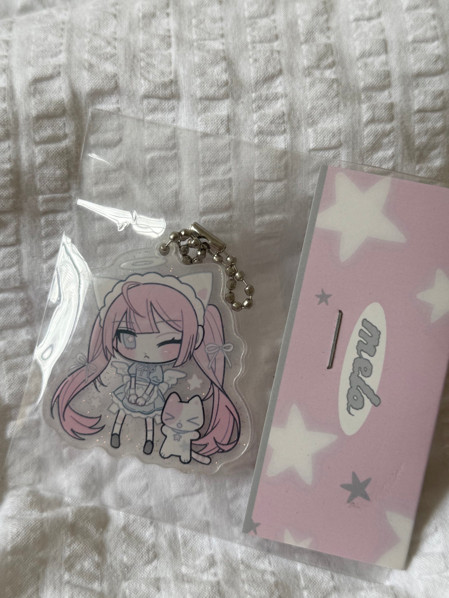 Pink hair sparkly keychain