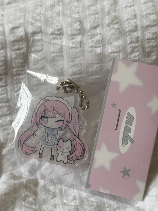 Pink hair sparkly keychain