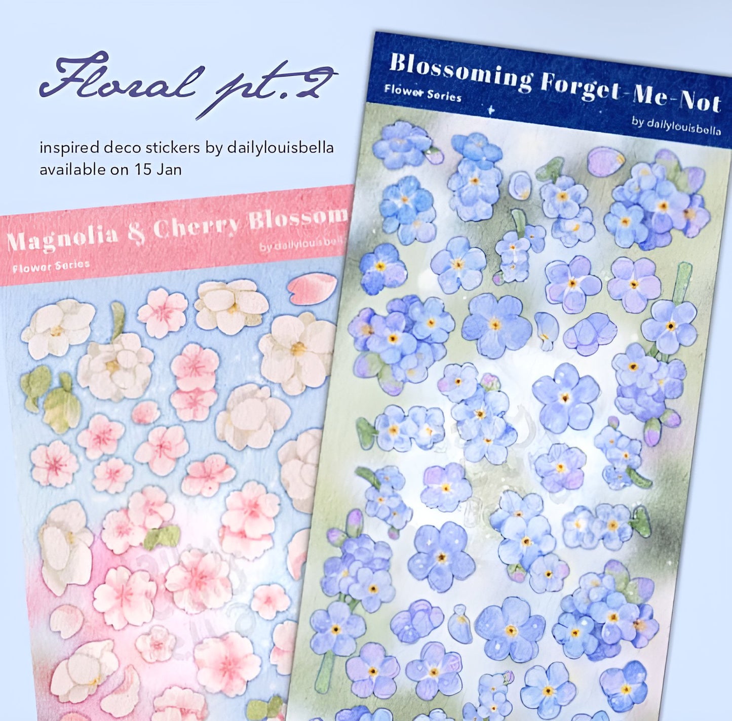 Forget me not and cherry blossom sticker sheet