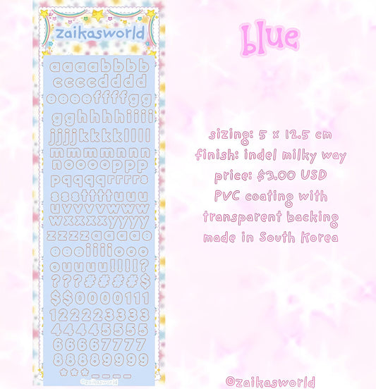 Blue mini letter sticker sheet