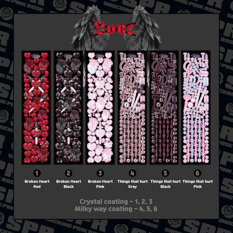 Stabbed heart deco sticker sheet