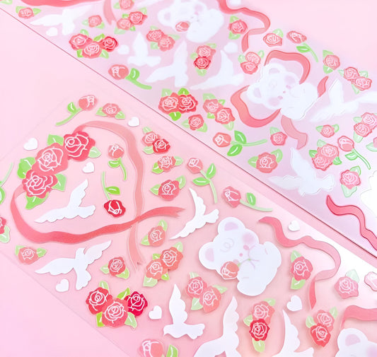 Roses and ribbons sticker sheet