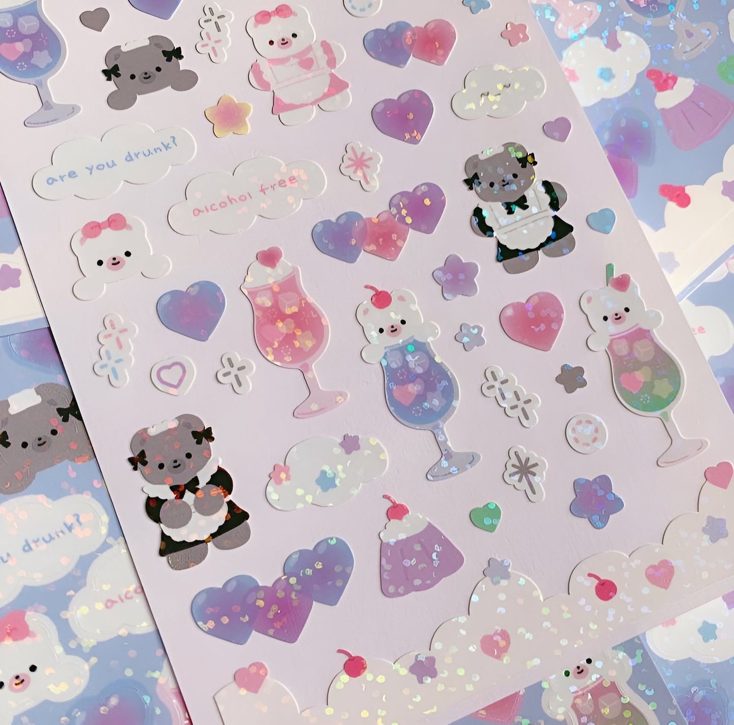 Cloud drinks sparkly sticker sheet