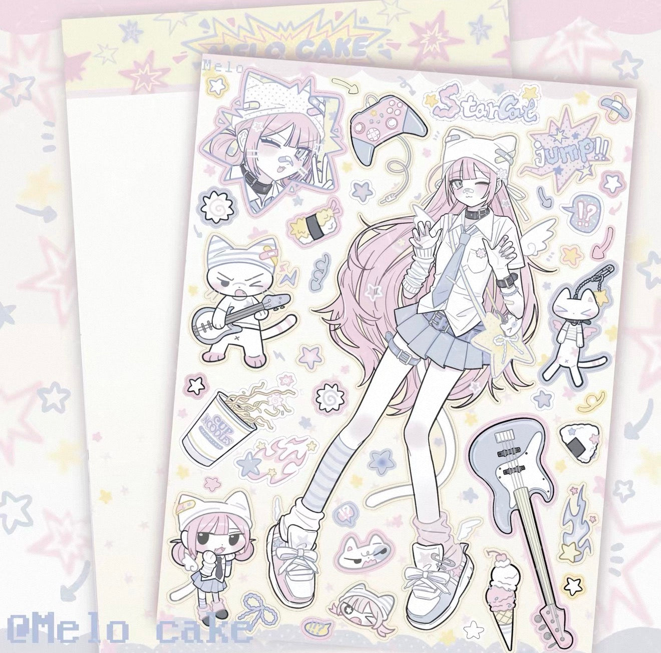Yellow cat rockstar sticker sheet