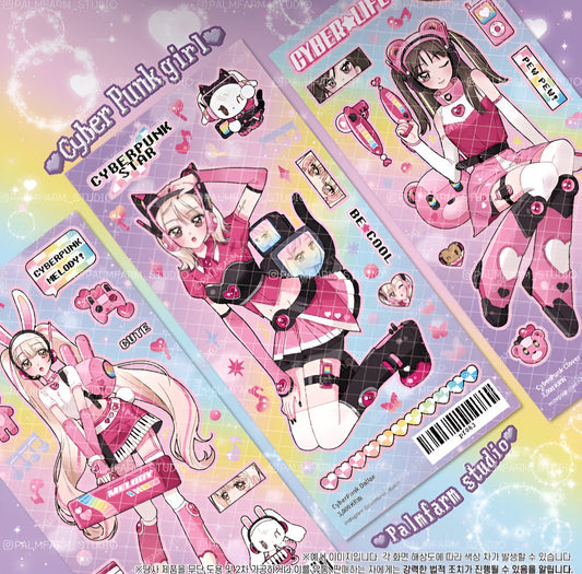 Cyberpunk girls sticker sheets