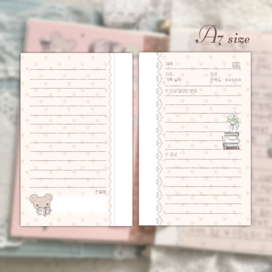 A7 reading log journal inserts