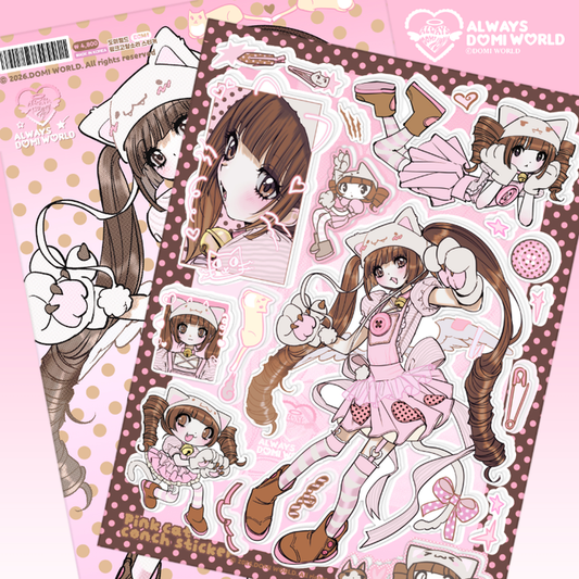 Pink cat seashell sticker sheet