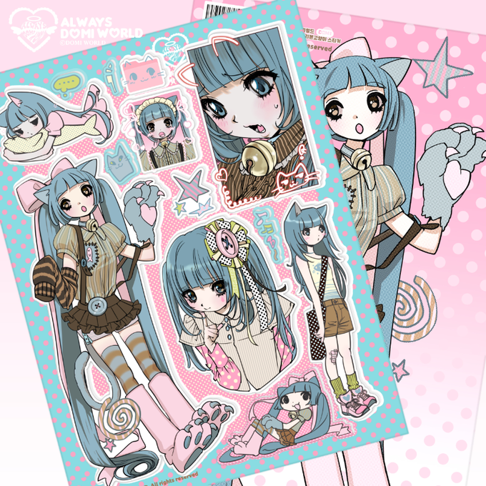 Blue ribbon cat sticker sheet