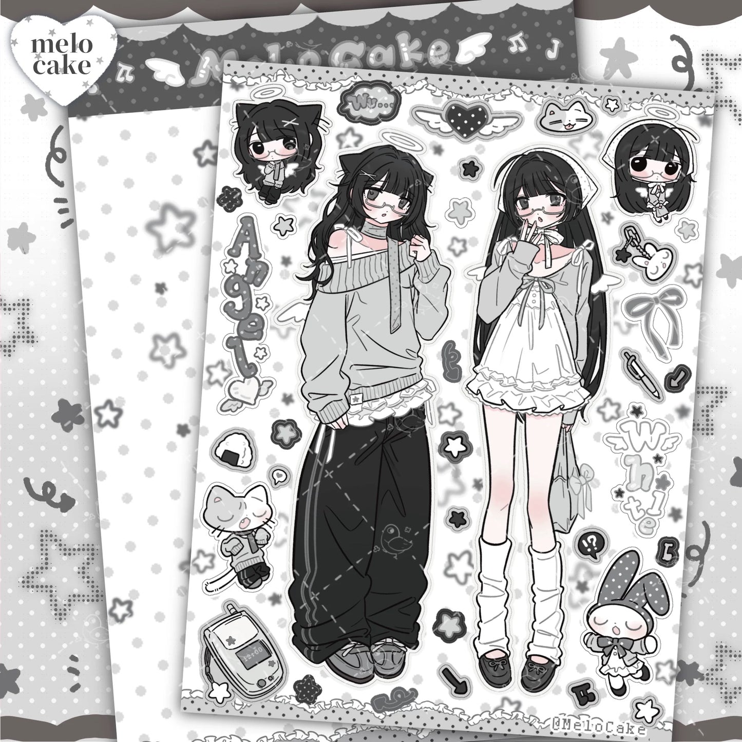 Monochrome kitty sticker sheet