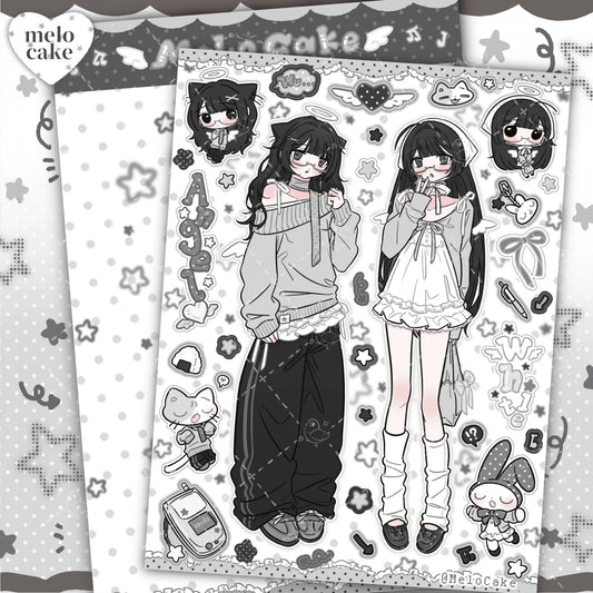 Monochrome kitty sticker sheet