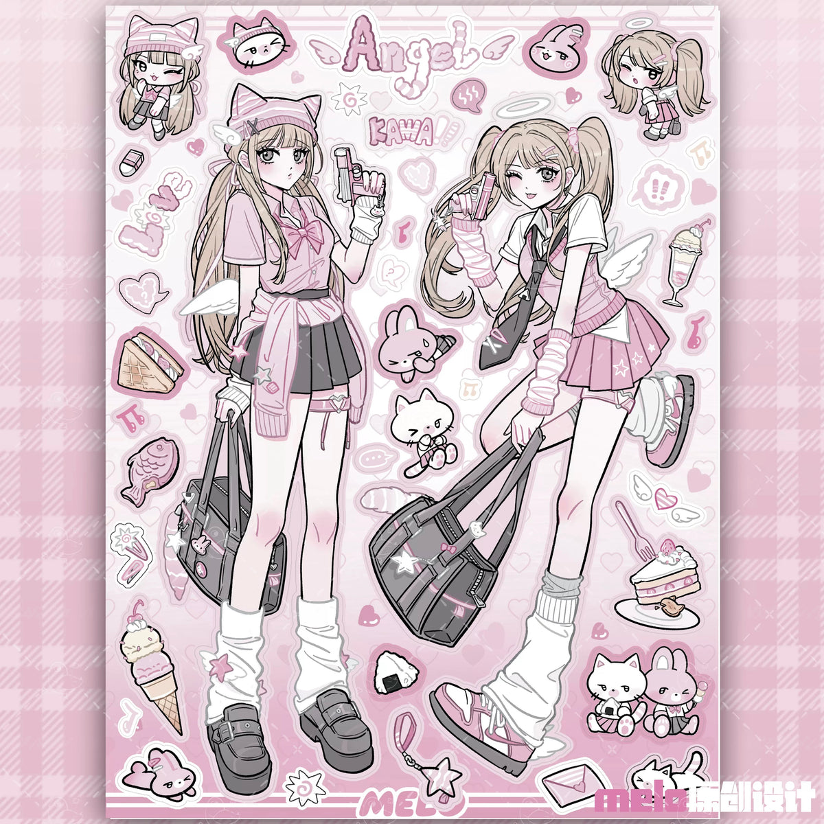 Pink angel deco sticker sheet