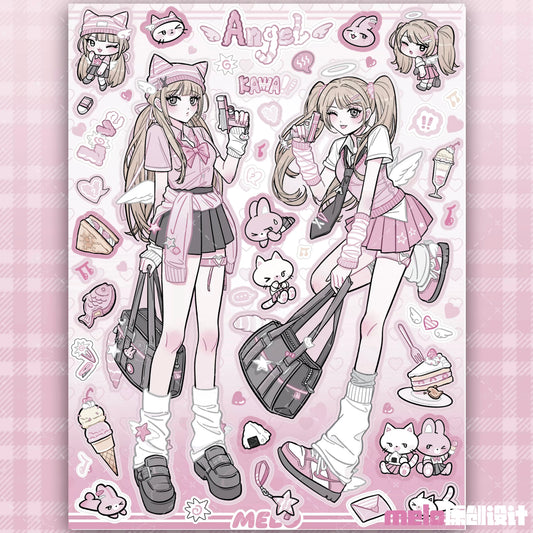 Pink angel deco sticker sheet